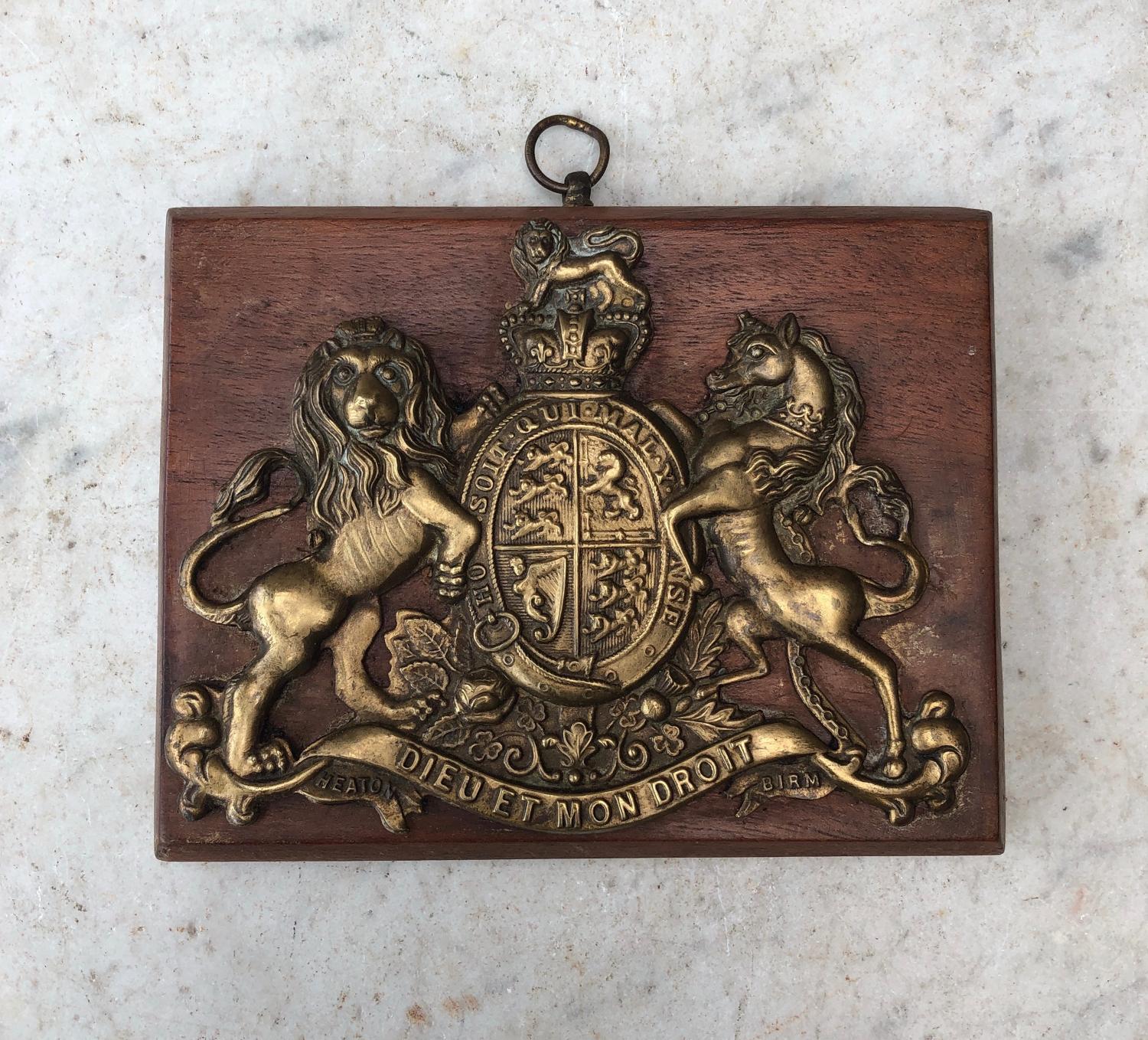 Victorian Royal Armorial Crest Mounted on Mahogany