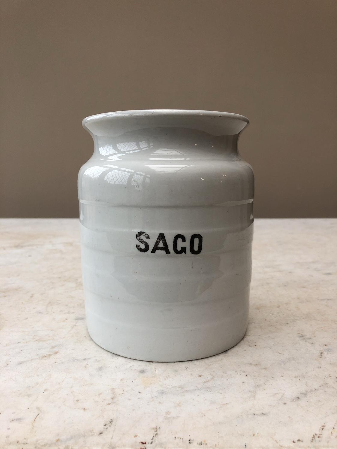 Early 20th Century White Banded Kitchen Storage Jar - Sago