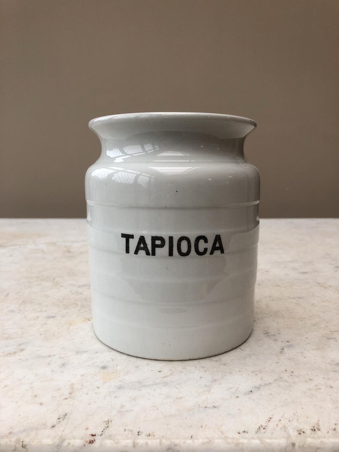 Early 20th Century White Banded Kitchen Storage Jar - Tapioca