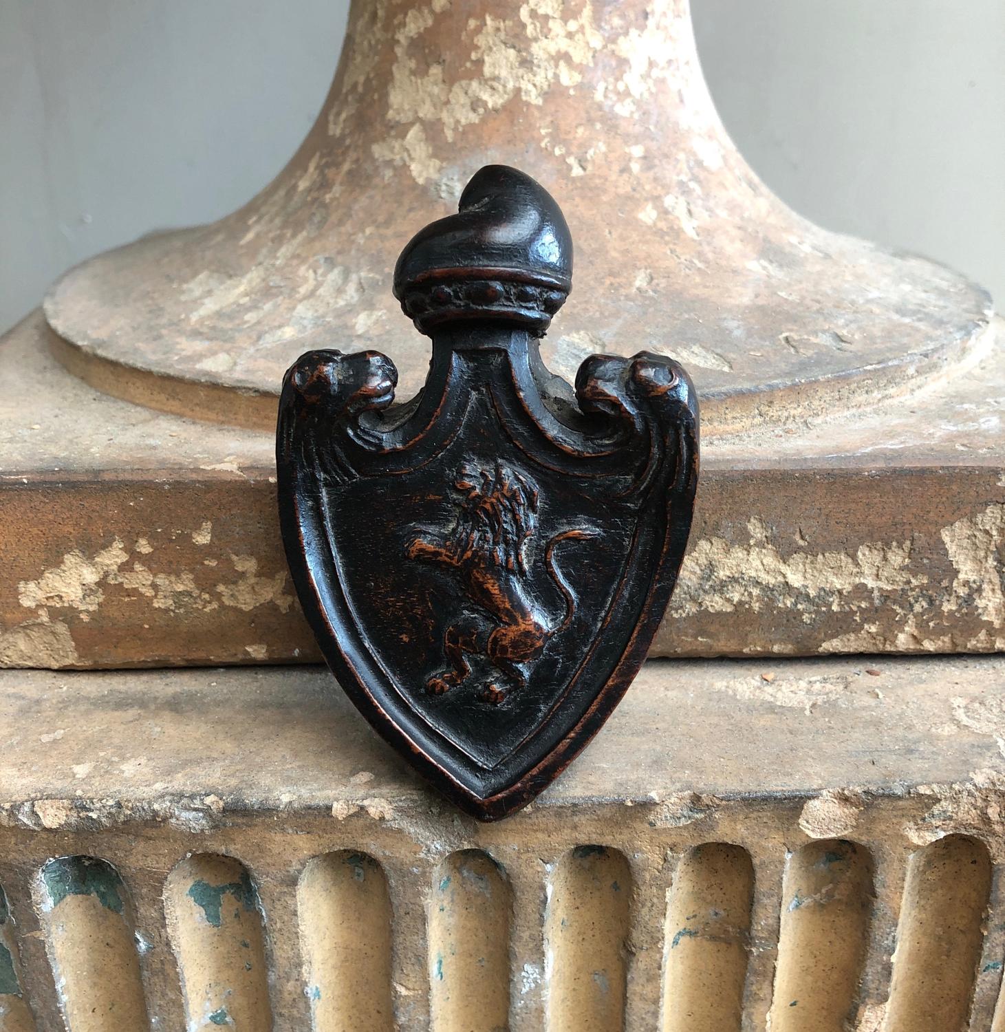 Victorian Small Carved Oak Shield with Lion