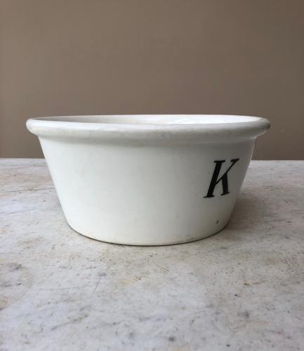 Rare Edwardian White Ironstone K for Kitchen Bowl