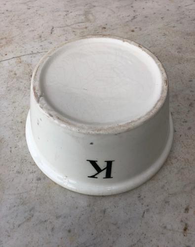 Rare Edwardian White Ironstone K for Kitchen Bowl