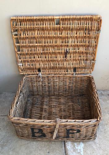 Early 20th Century Leather Bound Laundry Basket - B.P.