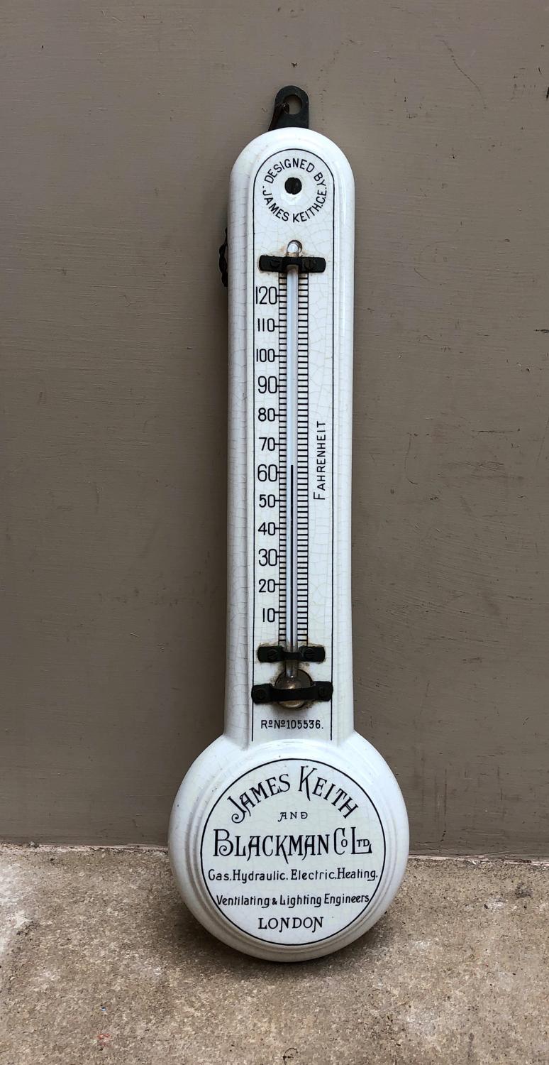 Super Rare Edwardian White Ironstone Advertising Thermometer - Complet