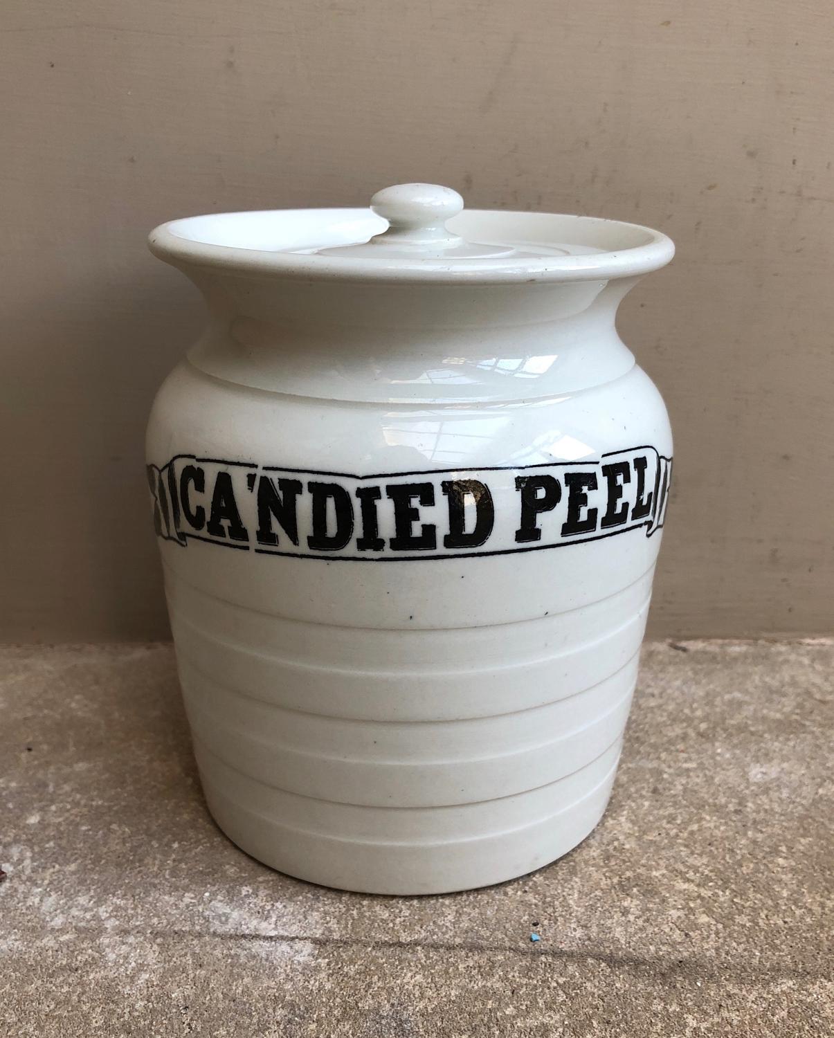 Late Victorian White Banded Kitchen Storage Jar - Rare Candied Peel
