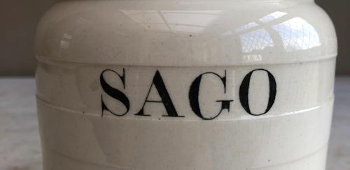 Late Victorian White Banded Kitchen Storage Jar - Sago