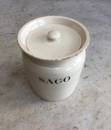Late Victorian White Banded Kitchen Storage Jar - Sago