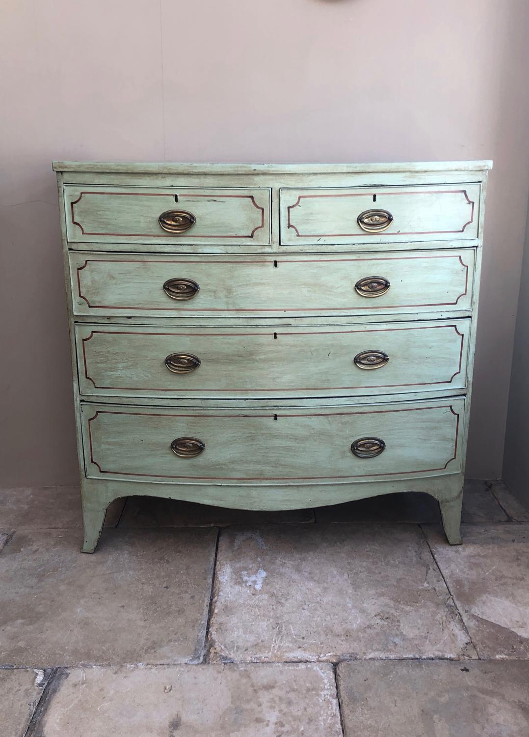 Victorian Bow Front Chest of Five Drawers - Later Painted