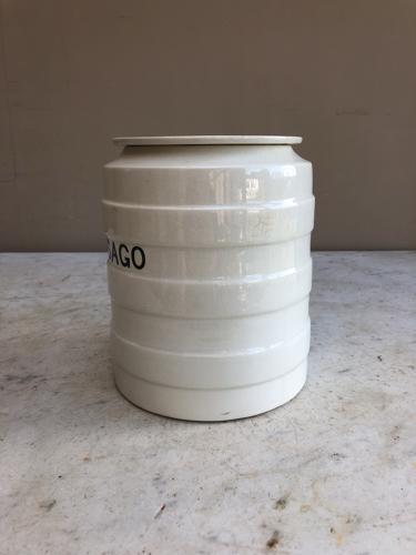 Large Early 20th Century White Banded Kitchen Storage Jar - Sago