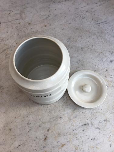 Large Early 20th Century White Banded Kitchen Storage Jar - Sago
