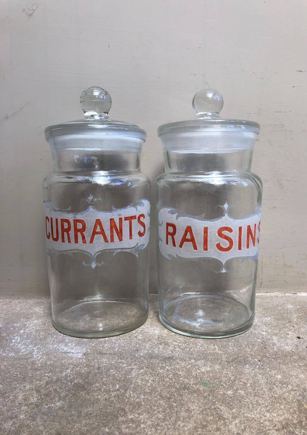 Wonderful Early 20th Century Painted Glass Currants & Raisins Jars