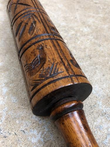 Early 20th Century Carved Treen Biscuit Rolling Pin