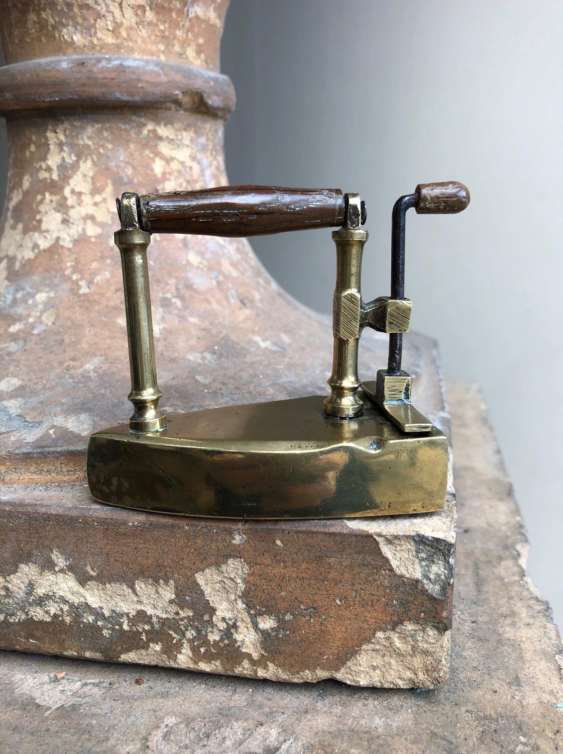 Weeny Victorian Brass Iron with Treen Handle