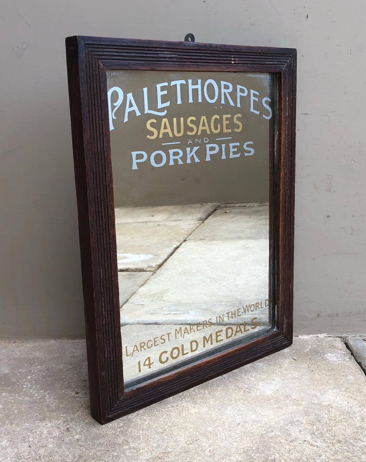Rare Edwardian Advertising Mirror - Palethorpes Sausages & Pork Pies