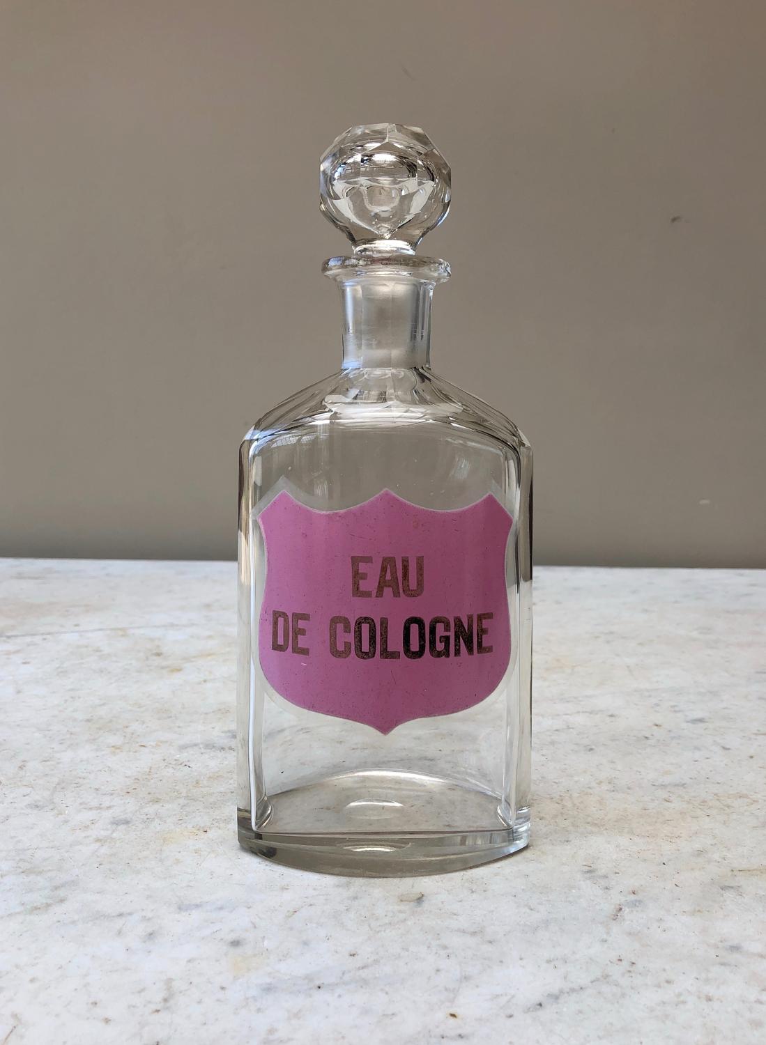 Victorian Glass Bottle Pink Enamelled Shield Front - Eau de Cologne