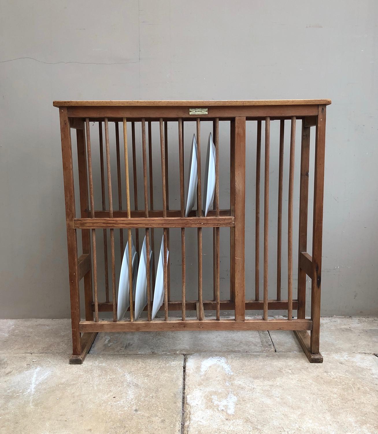 1940s Pine Plate Rack with Shelf Top to Wall Hang or Free Stand.