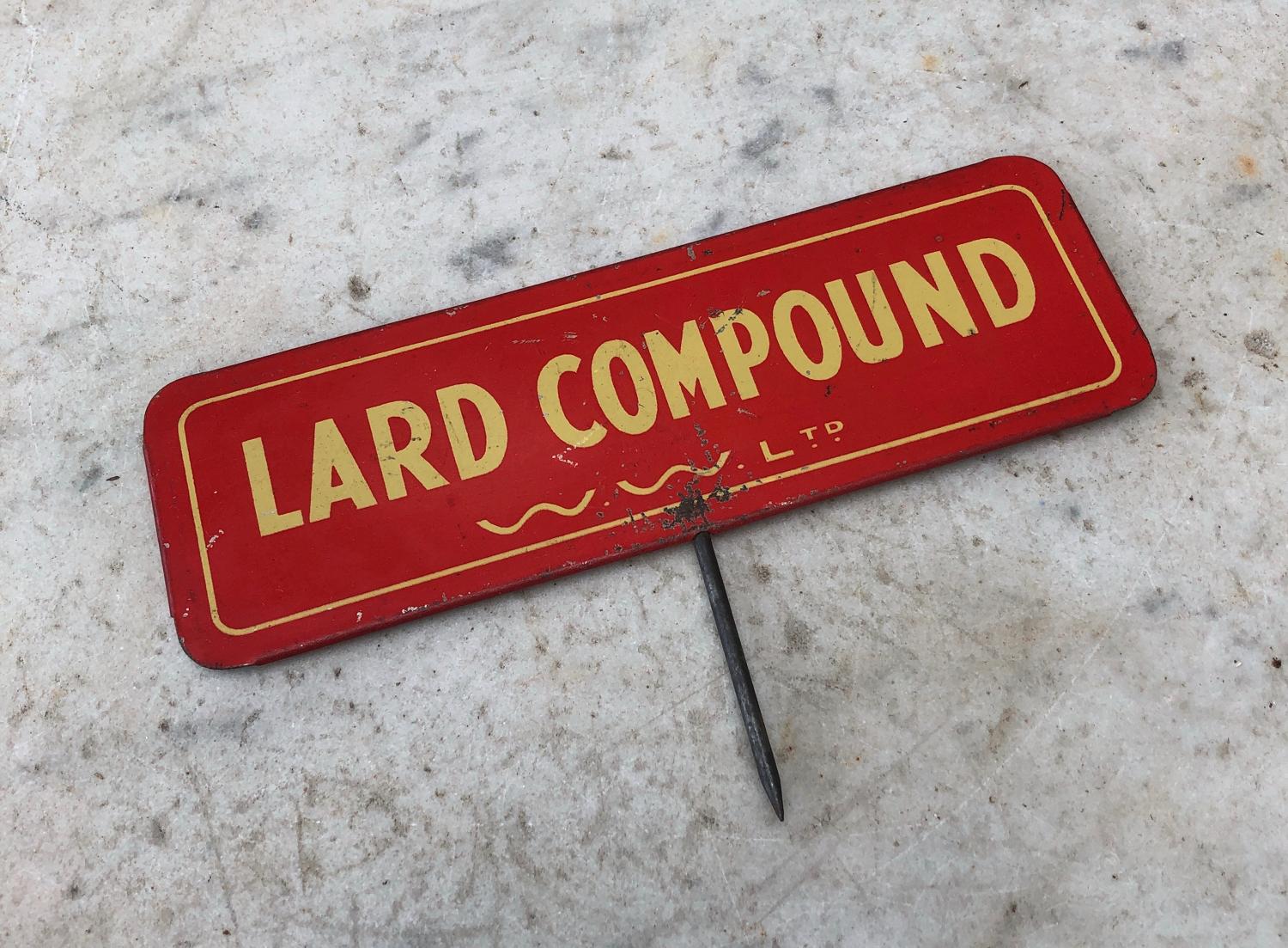 1940s Butchers Tin Sign - Lard Compound