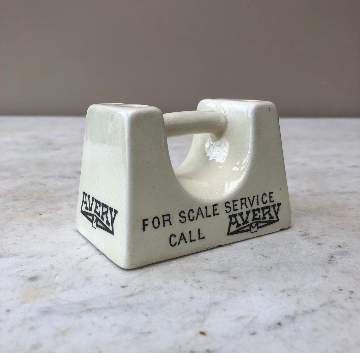 Rare Advertising White Ironstone Pen Holder Paperweight - Avery Scales