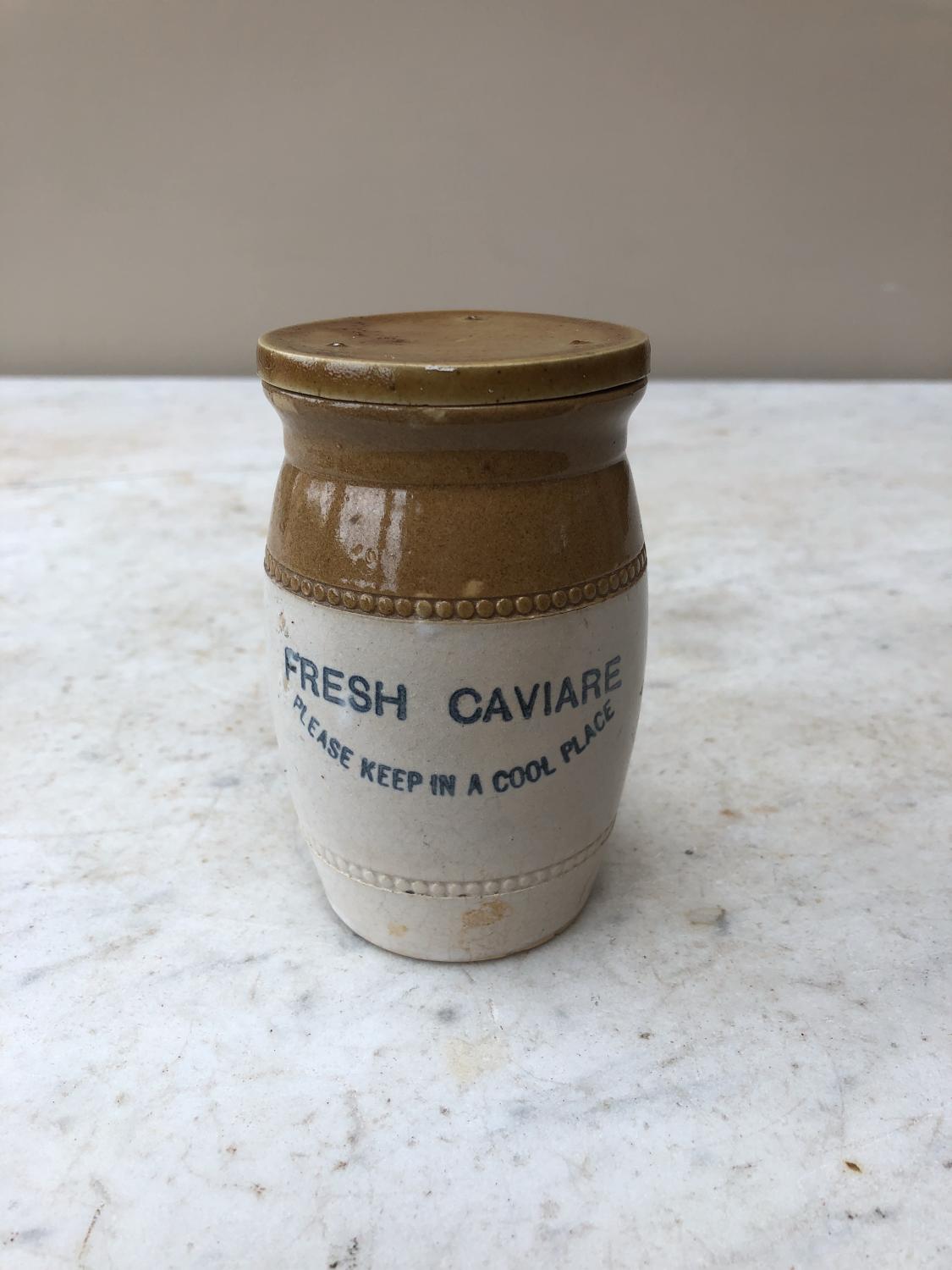 Antique Stoneware Caviare Pot with Lid