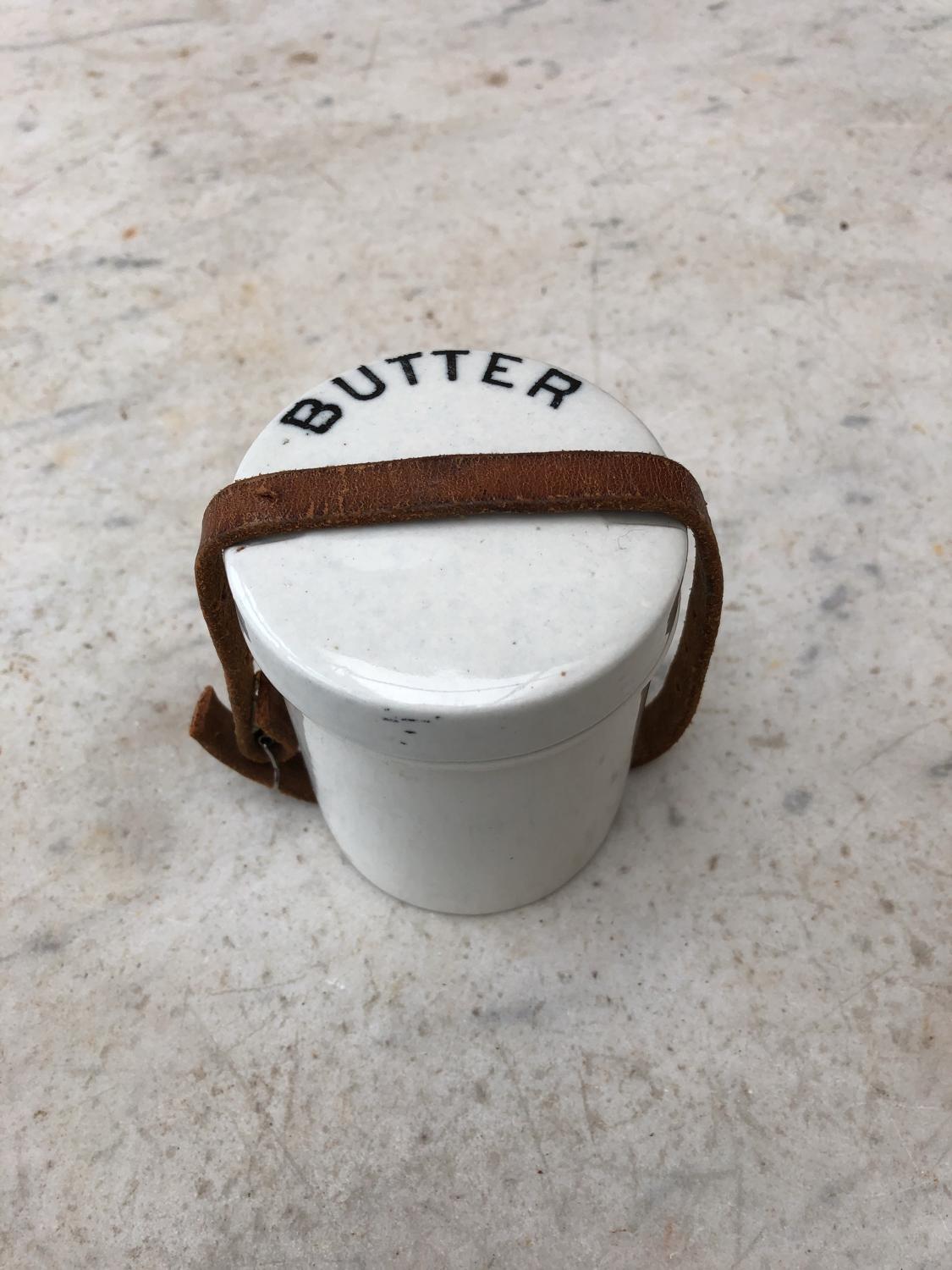 Edwardian Butter Pot with Original Leather Strap