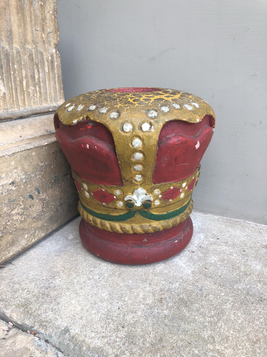 Late Victorian Carved Oak Crown in Original Polychrome Paint