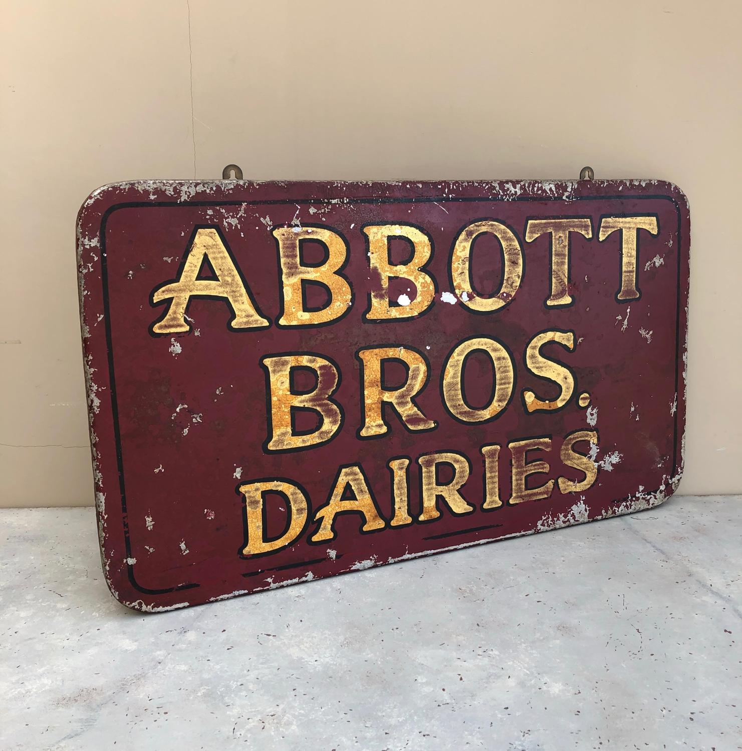 Early 20th Century Tin & Wood Dairy Sign - Abbott Bros Dairies