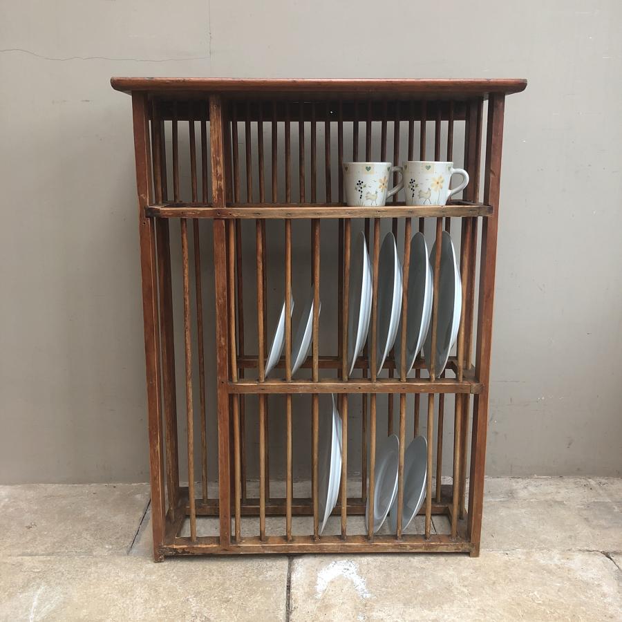 Antique Pine Plate Rack with Cup & Saucer Shelf