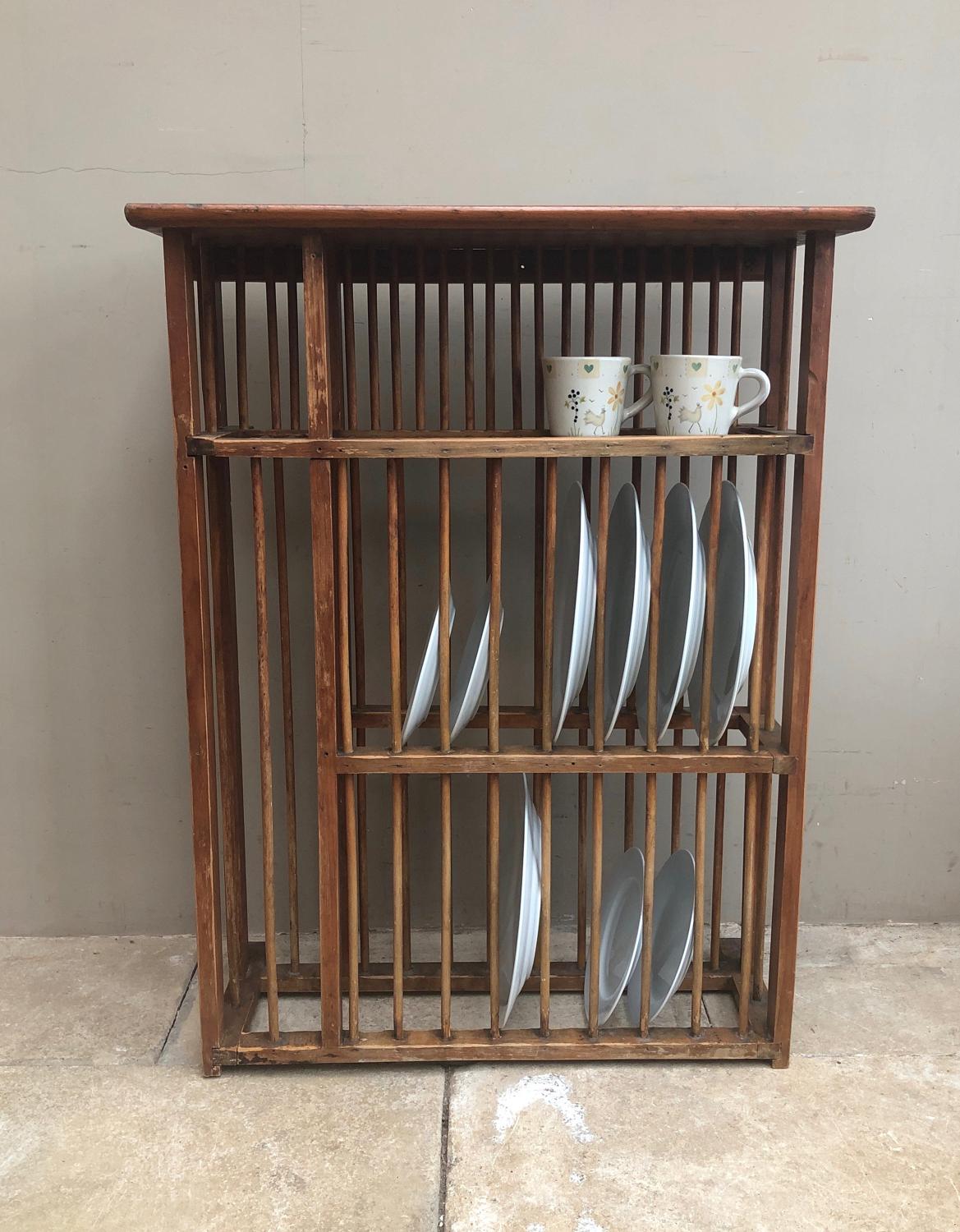 Antique Pine Plate Rack with Cup & Saucer Shelf