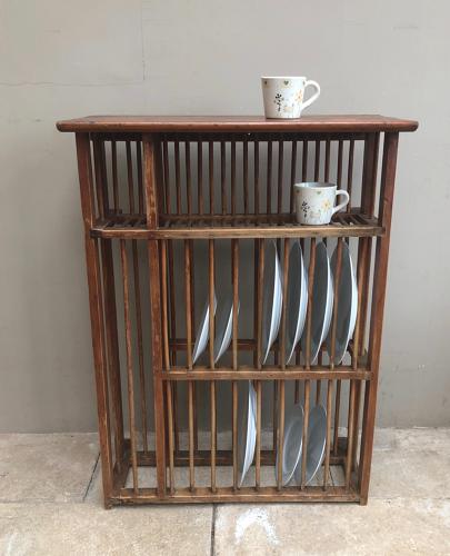 Antique Pine Plate Rack with Cup & Saucer Shelf