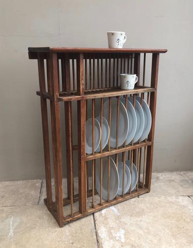 Antique Pine Plate Rack with Cup & Saucer Shelf