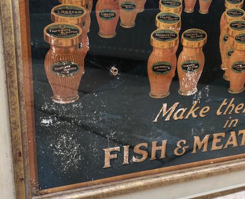 1930s Advertising Show Card in Later Frame - Pecks Fish & Meat Paste
