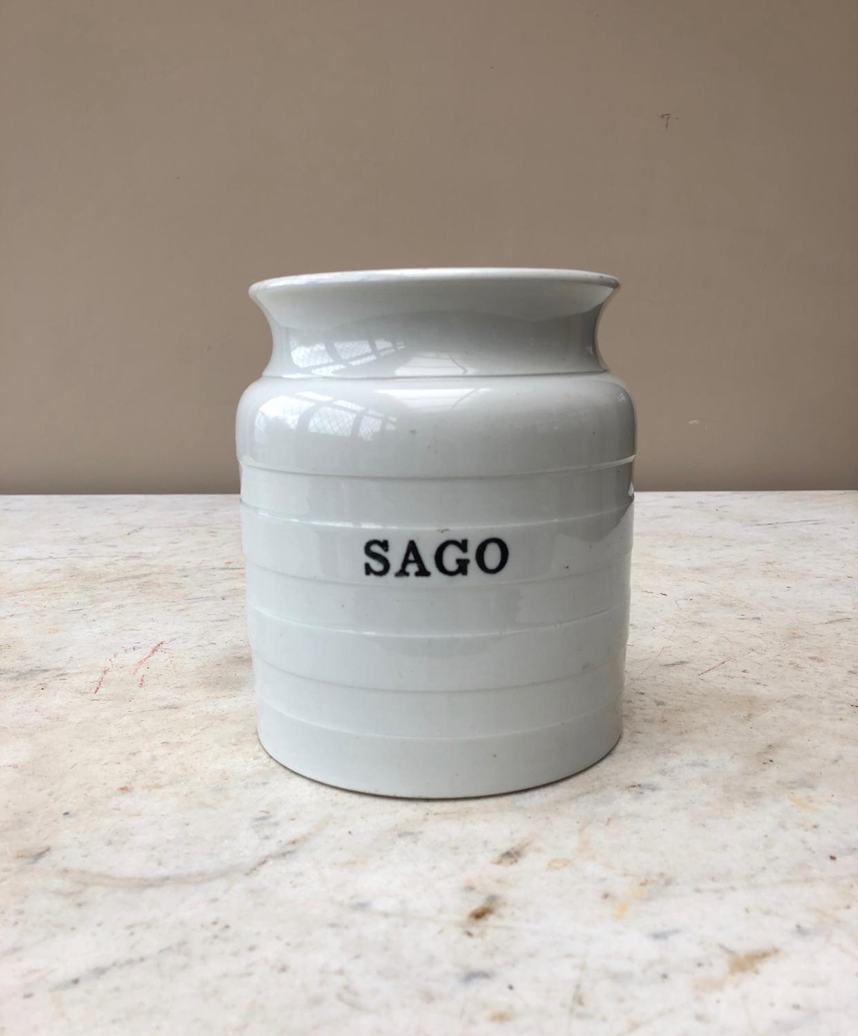 Early 20thC White Banded Kitchen Storage Jar - Sago