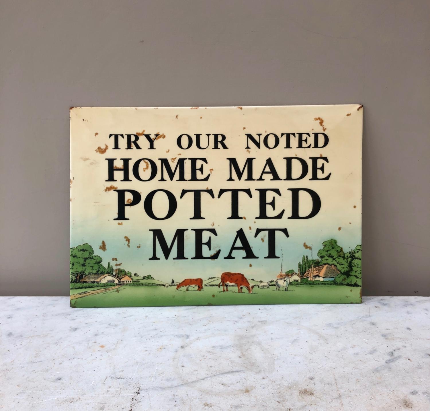 1940s Butchers Advertising Sign - Try Our Noted Home Made Potted Meat