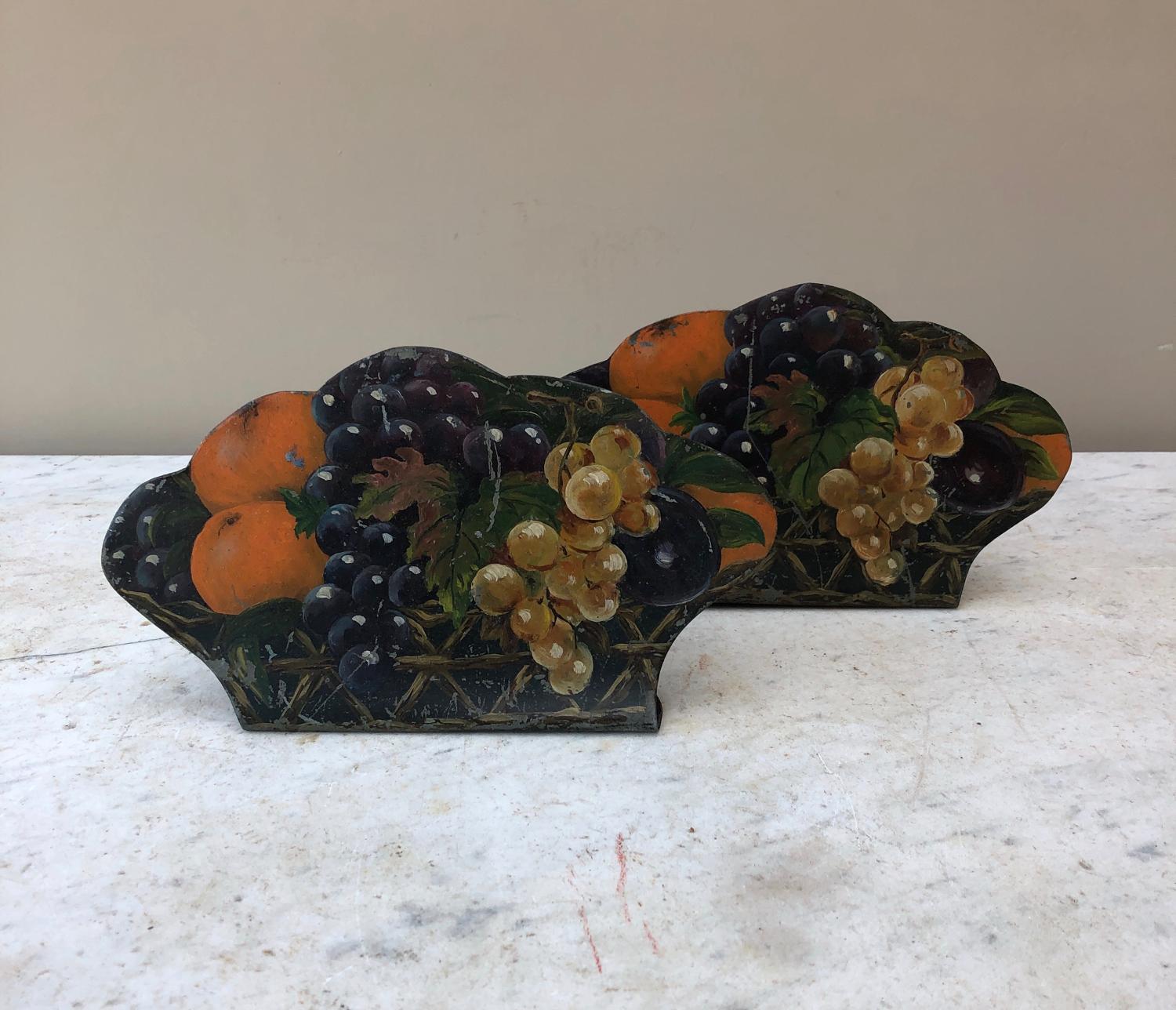 Late Victorian Toleware Pair of Baskets Filled with Fruit