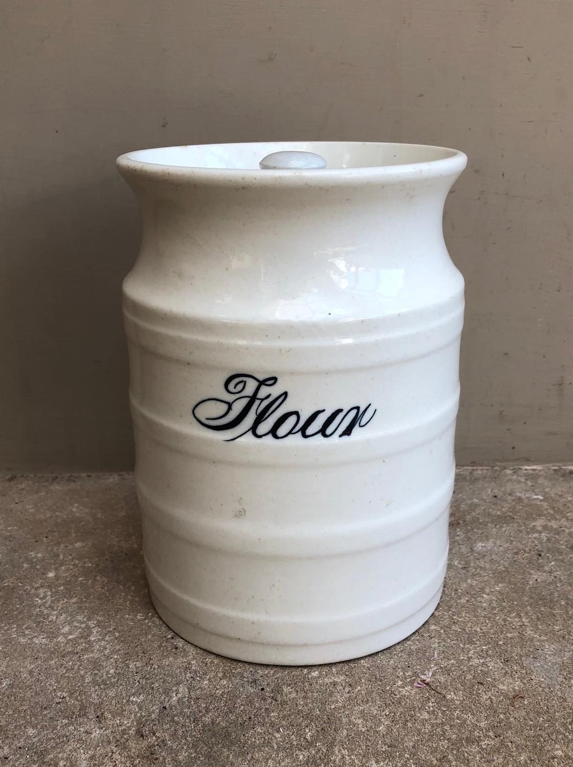 Late Victorian White Banded Kitchen Storage Jar - Flour