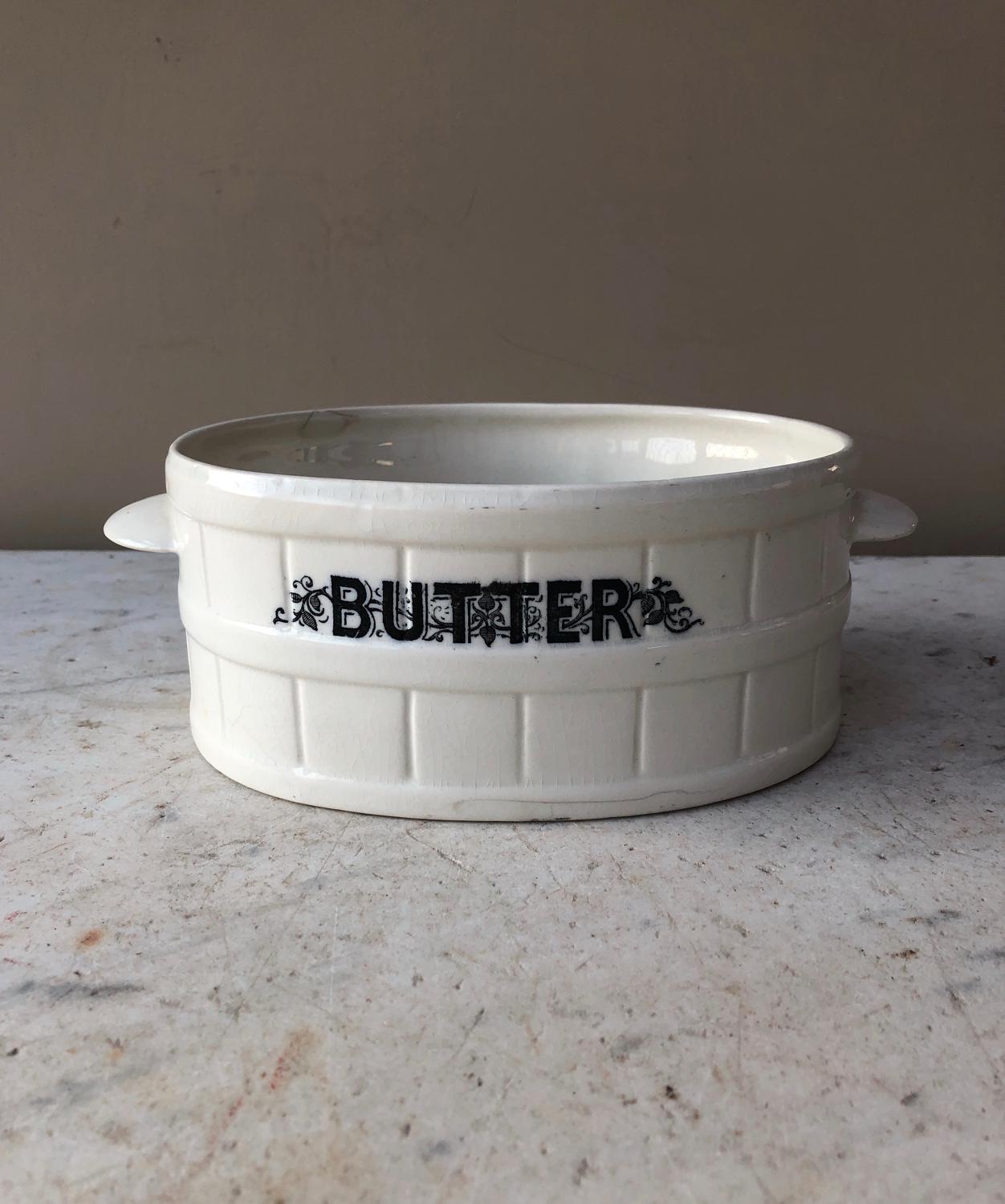 Edwardian White Banded Butter Dish