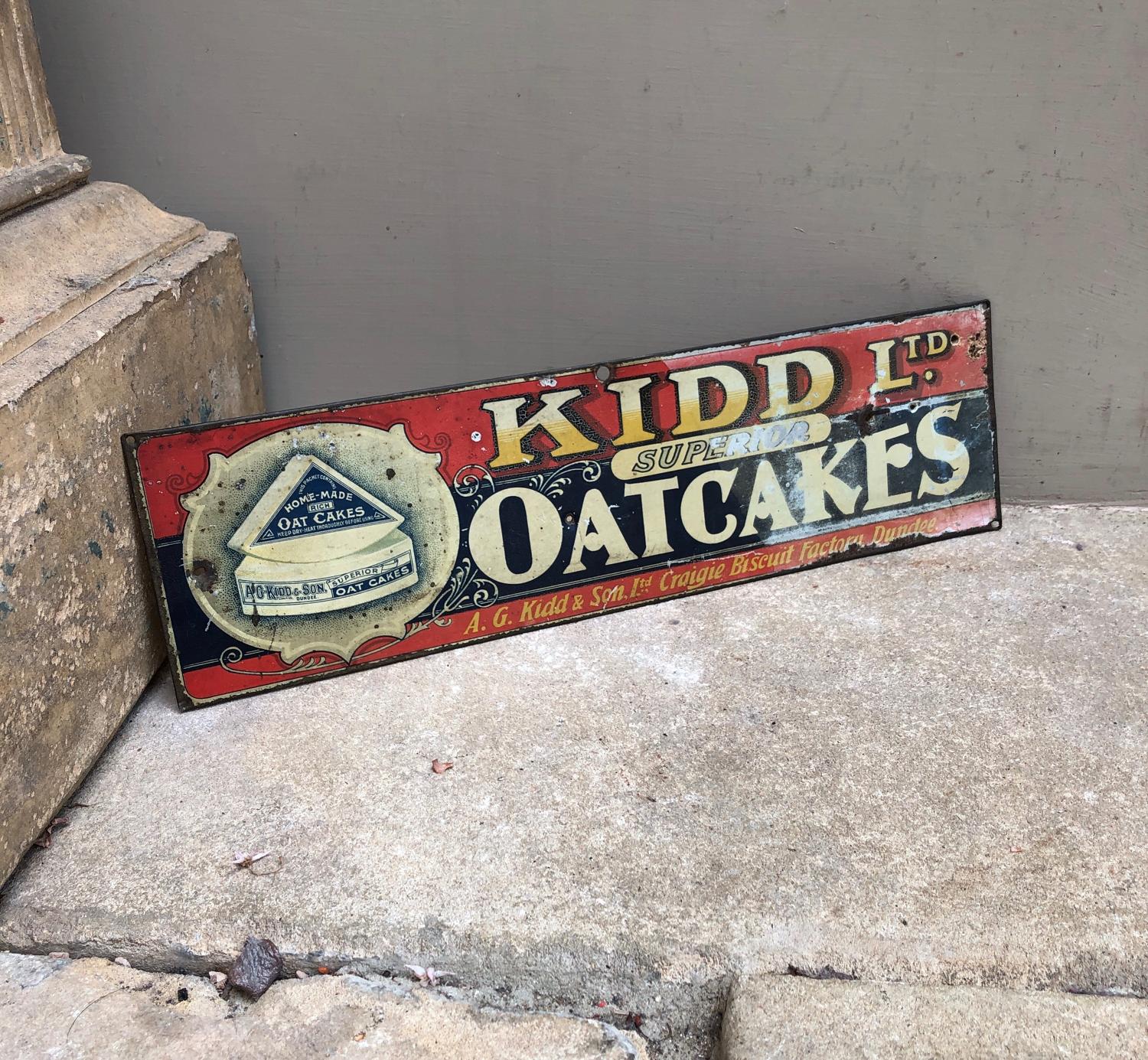 Rare Edwardian Grocers Tin Advertising Sign - Kidd Superior Oatcakes