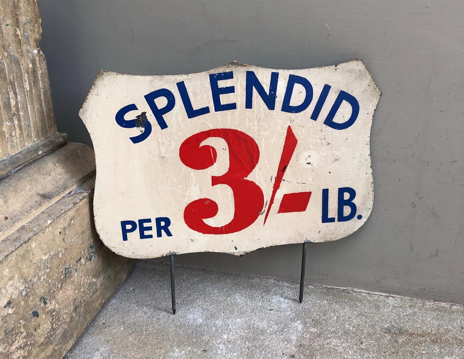 Huge Early 20thC Grocers Painted Tin Sign - Splendid 3' - Per LB x 3