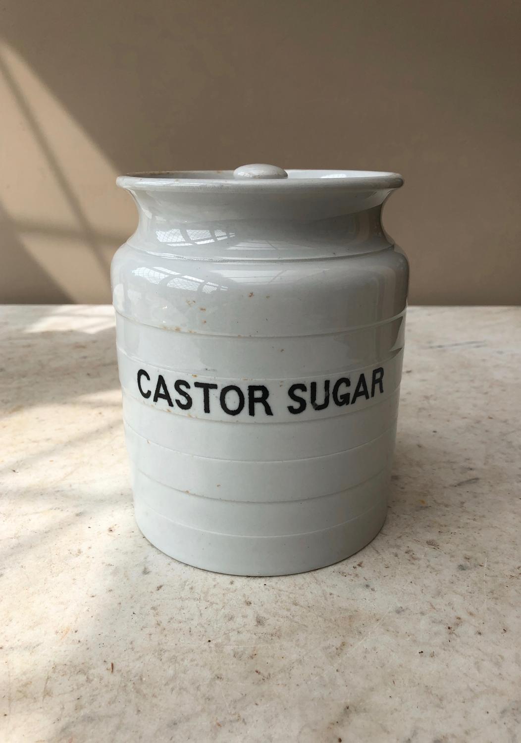 Early 20th Century White Banded Kitchen Storage Jar - Castor Sugar