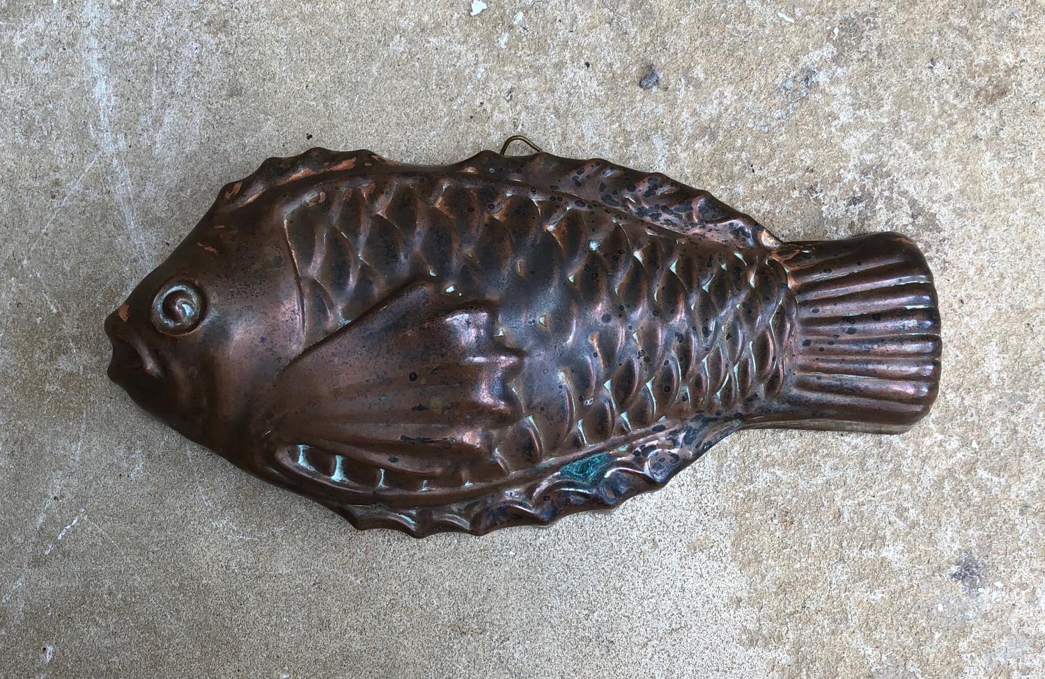 Mid Century Tin Lined Good Size Copper Fish Mould