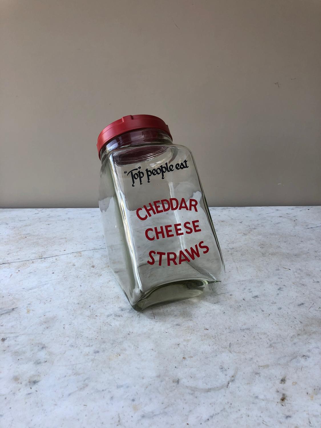 1940s Shops Glass Counter Top Advertising Jar - Cheddar Cheese Straws
