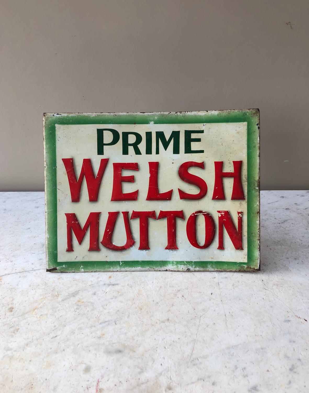 Early 20th Century Large Tin Butchers Sign - Prime Welsh Mutton