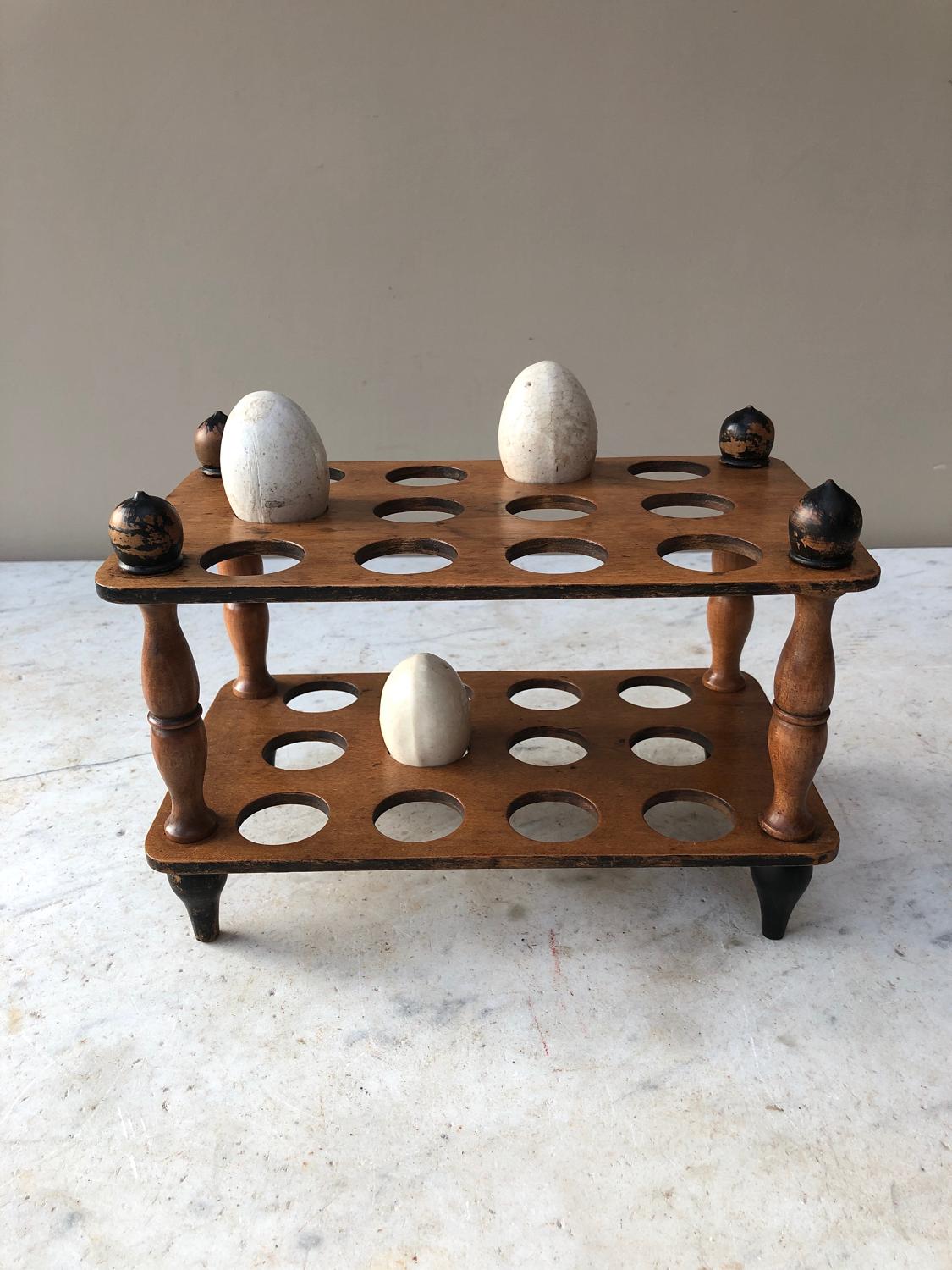 Victorian Treen Two Tier Egg Rack with Turned Column Supports