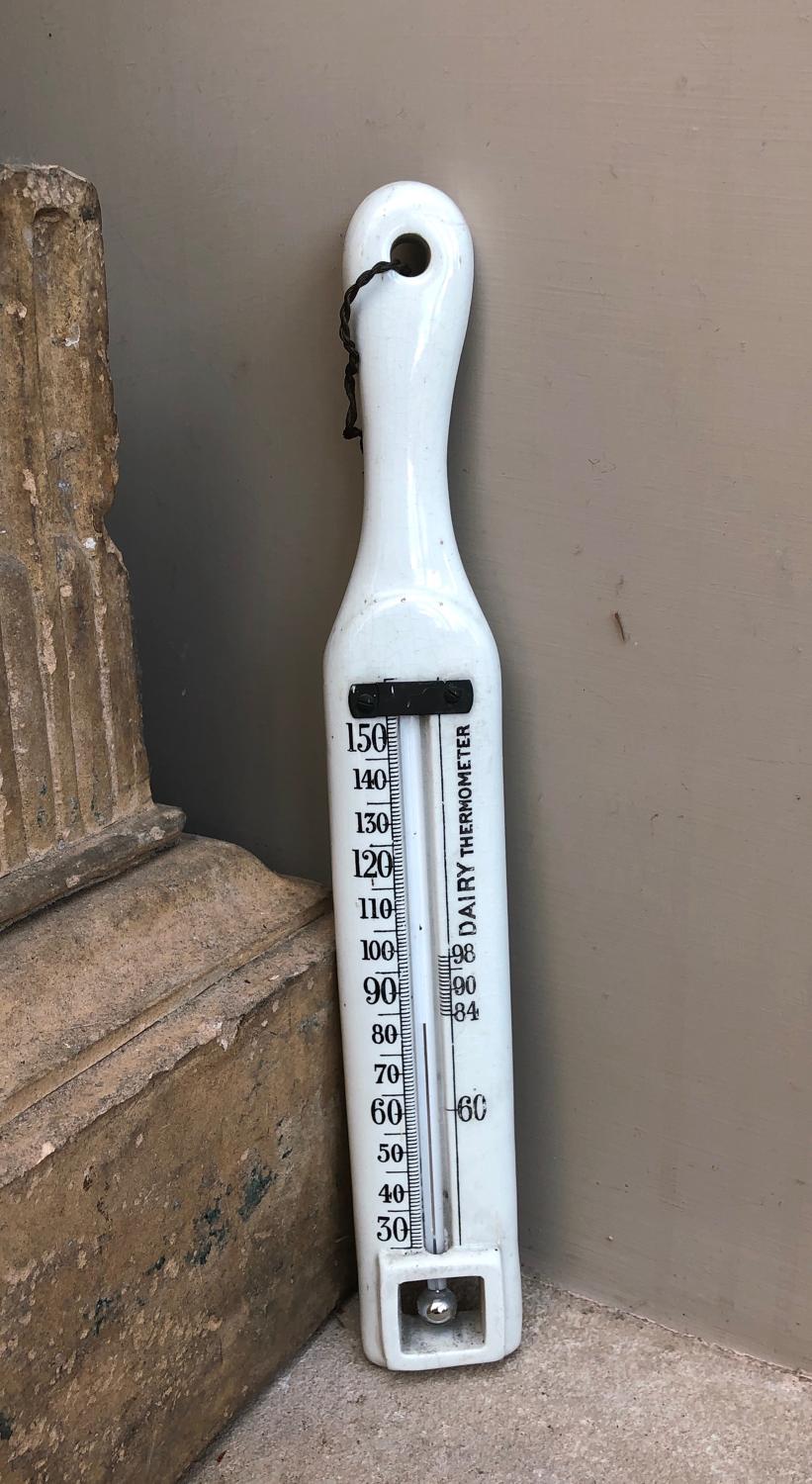Superb Condition Large White Ironstone Dairy Thermometer