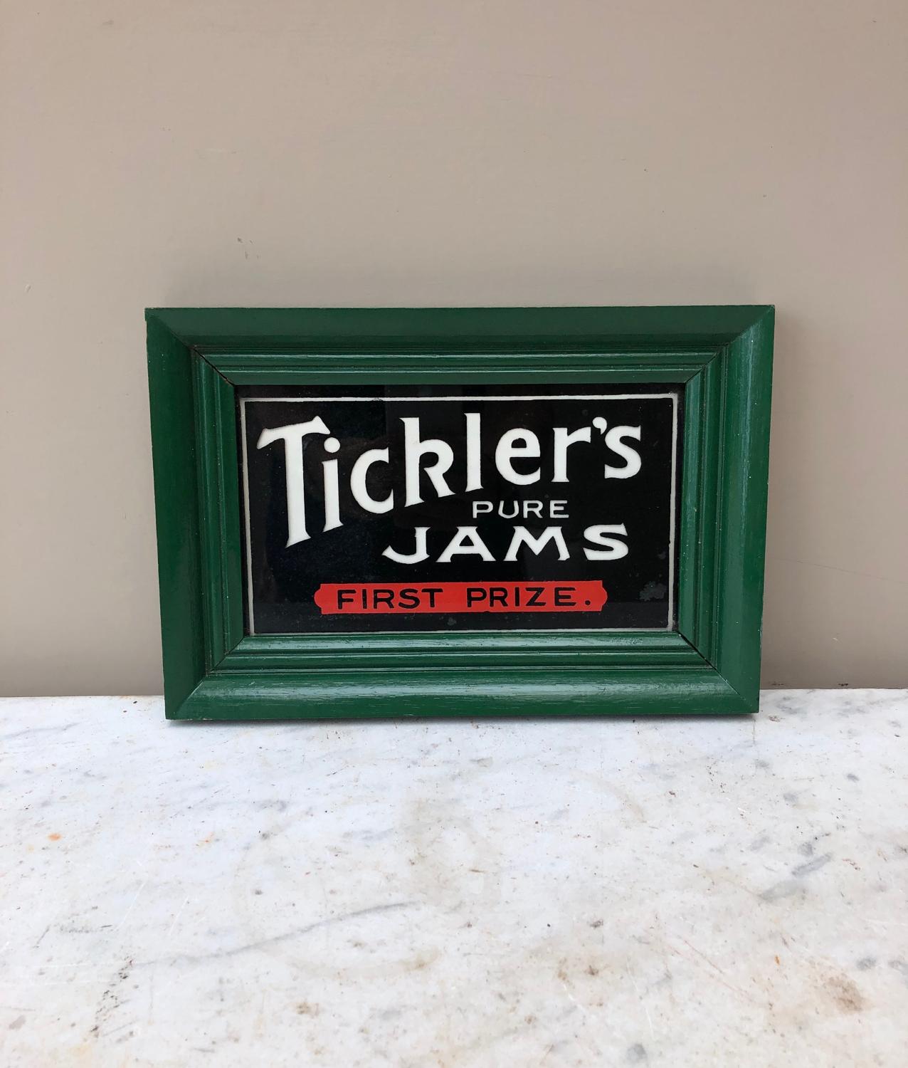 Early 20thC Reverse Painted Glass Advertising Sign - Ticklers Jam