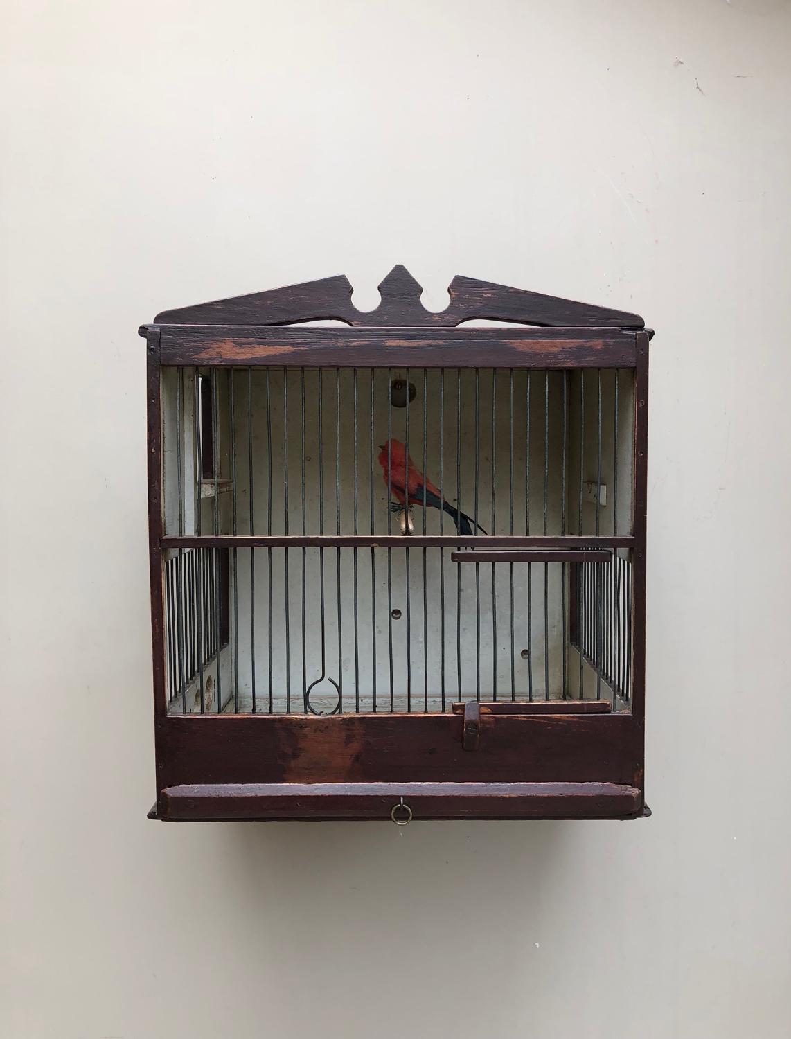 Late Victorian Decorative Pine Bird Cage in Original Paint