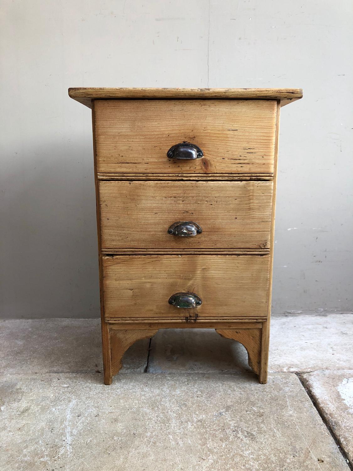 Antique Pine Small Chest of Three Drawers - Bedside Table