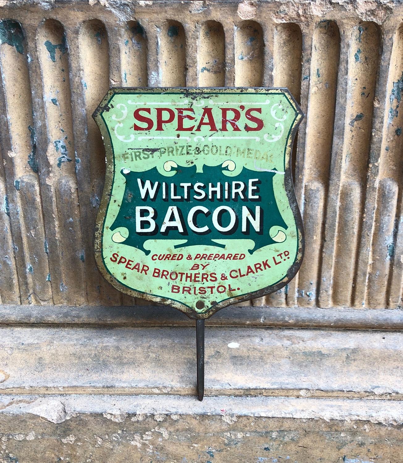 Early 20thC Butchers Tin Advertising Sign - Spears Wiltshire Bacon