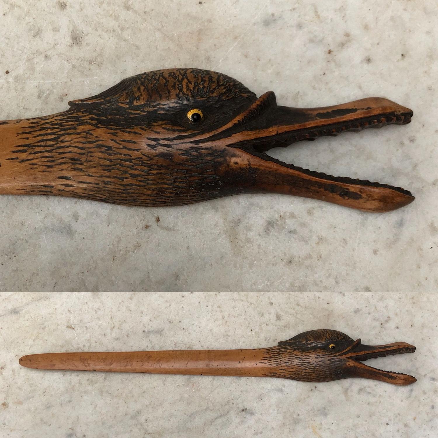 Victorian Carved Treen Duck Letter Opener