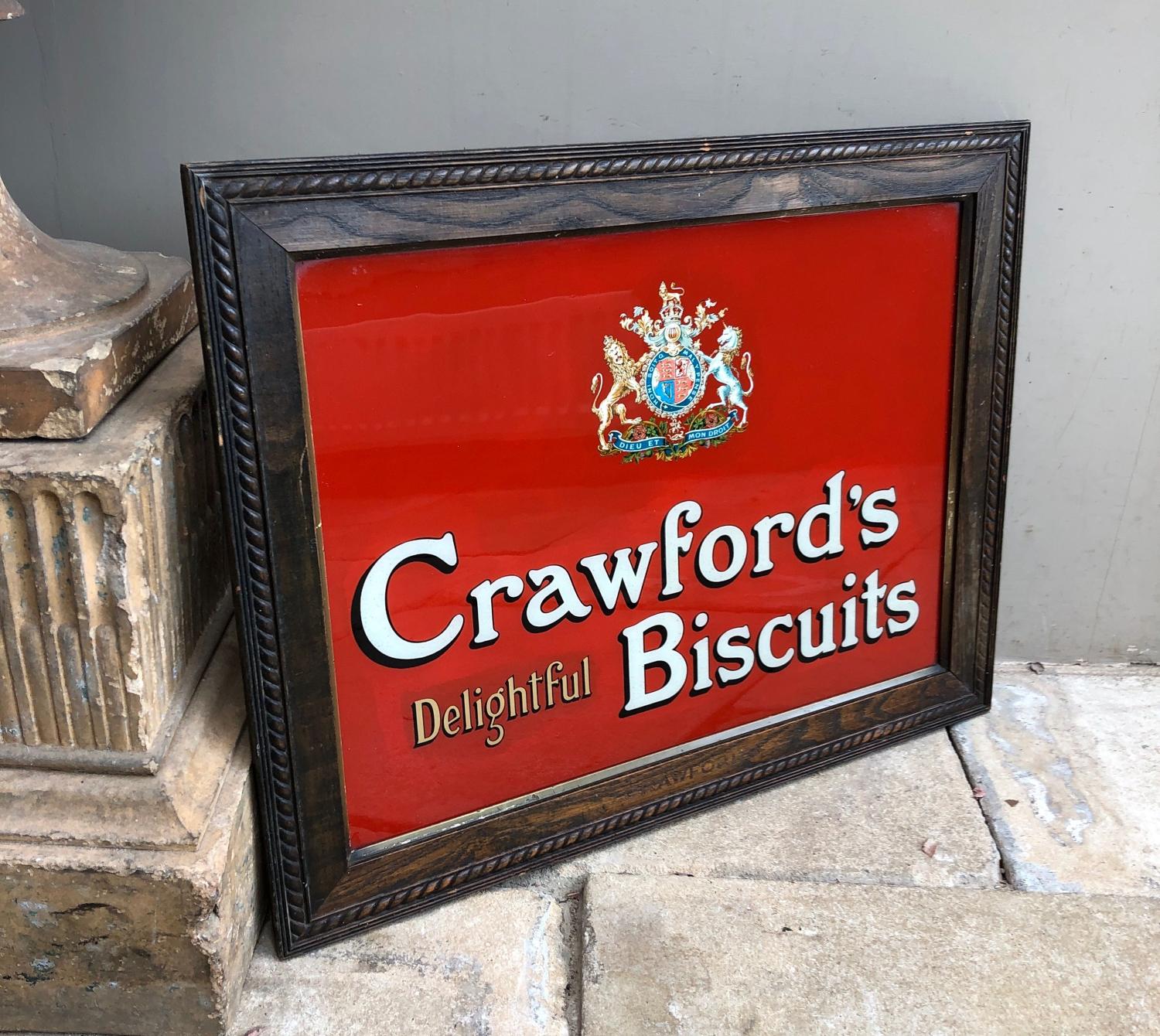 Early 20thC Glass Advertising Sign - Crawfords Biscuits